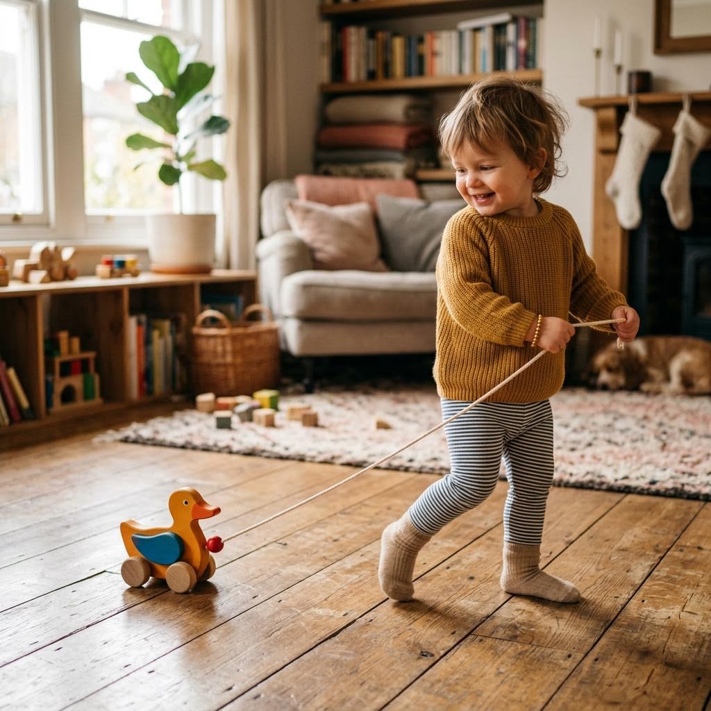 Ребенок играет с деревянной игрушкой